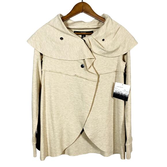 NEW! Kensie Offset Snap Front Cowl Neck Cardigan Long Sleeve Casual Cream - S - Picture 1 of 4